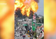 An intense explosion involving four LP gas tanker trucks rocks Tepeaca, Puebla
